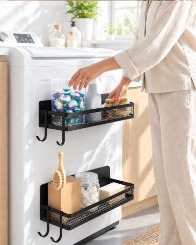 2 Pack Magnetic Shelves for Washing Machine, No Drill Heavy Duty Magnet Storage Rack with 4 J-Hooks and Towel Bar, Laundry Room Organization for Washer Dryer Refrigerator - Image 6