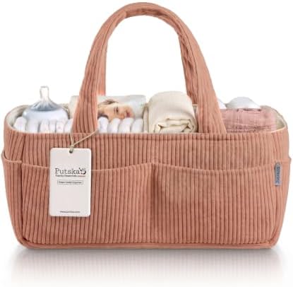 PUTSKA Baby Diaper Caddy Organizer, Nursery Basket, Terracotta Corduroy by Putska