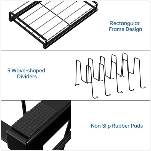 Small Food Container Lid Organizer with Adjustable 5 Dividers Black - Image 4