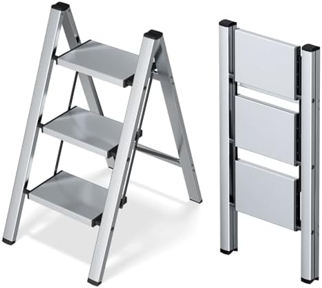Taranta 3 Step Stool Foldable,Aluminum Step Ladder-Sliver by TARANTA