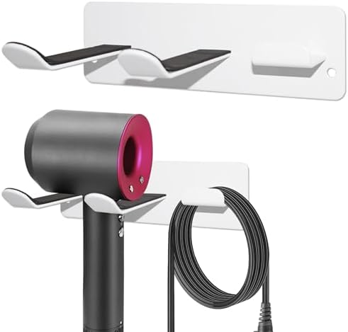 Hair Dryer Holder Wall Mount, Universal Hair Dryer Hanger for Bathroom/Bedroom/Barbershop, 304 Stainless Steel Organizer with 3M Adhesive, No Drilling Space Saver (White) by YOUGRIDDA