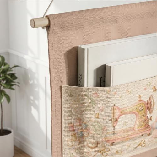IAXIC Vintage Pink Magnolia Canvas Wall Hanging Organizer with Pockets - Image 6