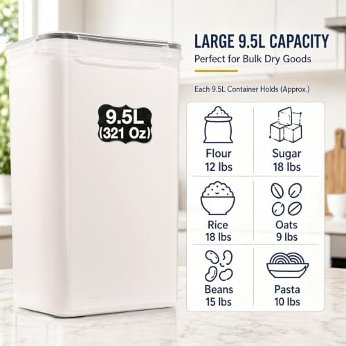 Gorpuire 2-Pack (9.5L | 321 Oz) Extra Large Bulk Food Storage Containers - Image 2