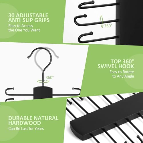 Tie Hanger for Closet, Wooden Tie Organizer, Holds 30 Ties - Image 4