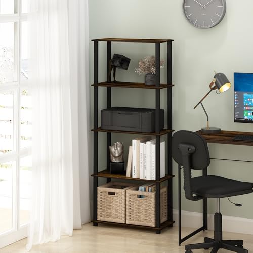 Furinno Turn-S-Tube 5-Tier Multipurpose Shelf Display Rack with Square Tubes, Amber Pine/Black - Image 6