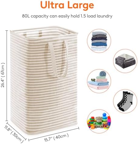 Lifewit 80L Large Laundry Baskets, Laundry Hampers Bags, 1 Pack, Beige - Image 3