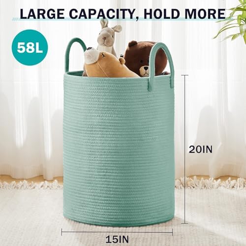 YOUDENOVA Cotton Rope Laundry Hamper Basket, 58L Blanket Basket for Nursery - Image 3
