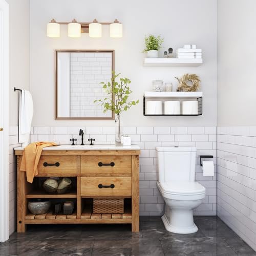 QEEIG Bathroom Shelves Over Toilet Wall (White and Black, Set of 2, 15.7") - Image 2