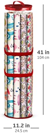 ZOBER Round Christmas Gift Wrapping Paper Organizer Storage - 40 Inch Gift Wrap Storage Containers - Wrapping Paper Holder, Clear PVC Waterproof, Fits 25 Standard Rolls - Red - Image 6