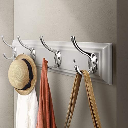 Coat Rack Wall Mounted White, 17" Wooden Modern Wall Coat Hanger with 4 Hooks, Heavy Duty Zinc Alloy Wall Hook Rack for Hanging Coats, Keys, Bags, Great Touch for Bedroom Bathroom Kitchen - Image 4