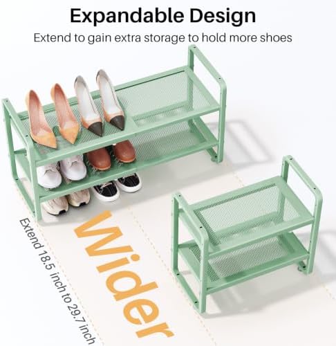 Expandable Metal Shoe Rack for Closet, Entryway & Garage, 2-Tier, Green - Image 4