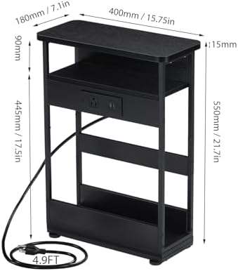 Narrow Side Table with Charging Station Small Spaces Narrow End Table - Image 3