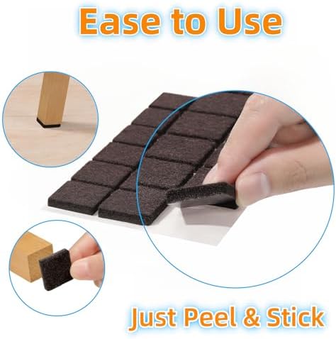 Furnigear Felt Furniture Pads for Hardwood Floors - Self Adhesive Chair Felt Pad, Floor Protector for Furniture Feet, Furniture Sliders Moving Furniture Smoothly, Anti Scratch 96 Pcs 3/4" Square Brown - Image 4