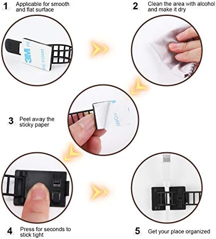 100Pcs Adhesive Cable Management Clips with 50Pcs Zip Ties, Adjustable Nylon Cable Strap Ties Wire Clips Clamps Organizer, Extra Screw & Hole - 3.35 Inch Black - Image 5