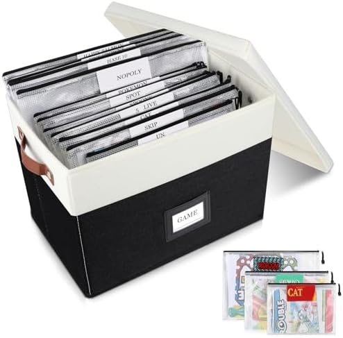 Board Game Storage, Board Game Organizer with 12pcs Zipper Bags and Writable Stickers, Board Organizers Storage with Lid for Office Supplies, Puzzles, Video Game, Craft Product by HLWGOG