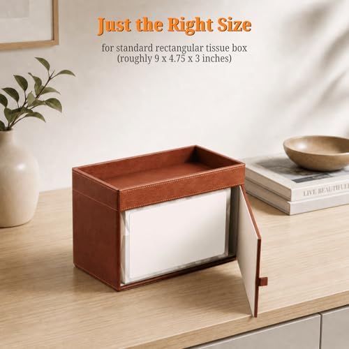LAMOTI Tissue Box Cover Rectangle with Storage, PU Leather Tissue Holder - Image 5