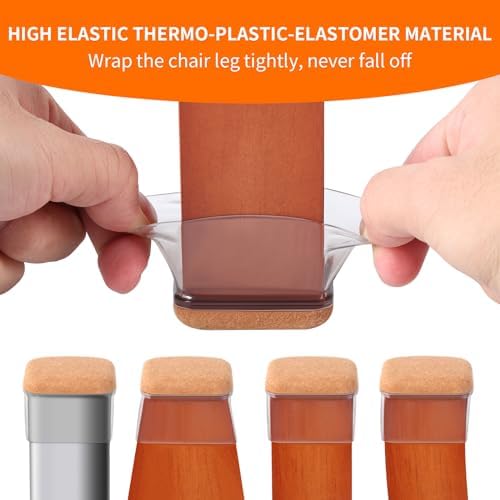 Ezprotekt 8 Pcs Rectangle Clear Silicone Chair Leg Floor Protectors, Rectangle Felt Furniture Pads Caps, Chair Leg Covers Cups for Chair Table Desk Sofa (Fit L :1.3-1.7", W: 0.9-1.2") - Image 3