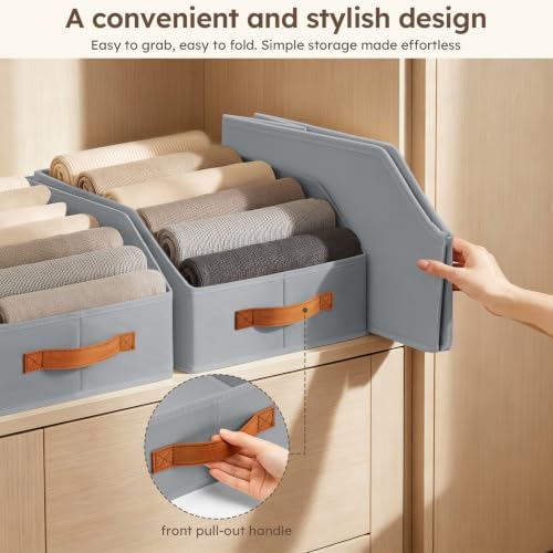 Homsorout Fabric Storage Bins for Organizing - 8 Pack Large Trapezoid Collapsible Storage Bins with Front Handle, Closet Organizers and Storage for Bedroom, Home Shelves, Small Spaces, Grey - Image 6