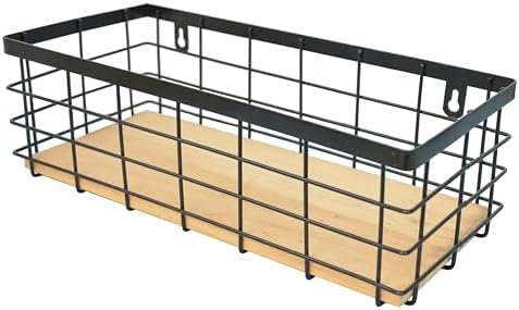 ShabbyDecor Detachable Wood Base Wire Basket tabletop or wall mount, Medium by ShabbyDecor