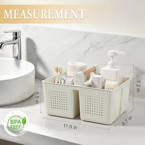 Portable Shower Caddy Basket Plastic Caddy Organizer with Handle Beige - Image 3