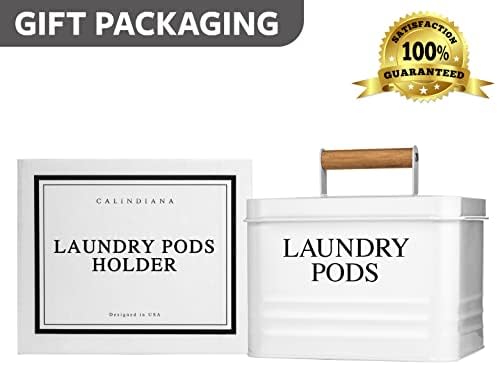 Calindiana Modern Farmhouse Metal Laundry Pods Holder Container with Lid for Laundry Room Decor and Accessories and Space Saving Organization and Storage, Holds 81 Laundry Pods, White - Image 6