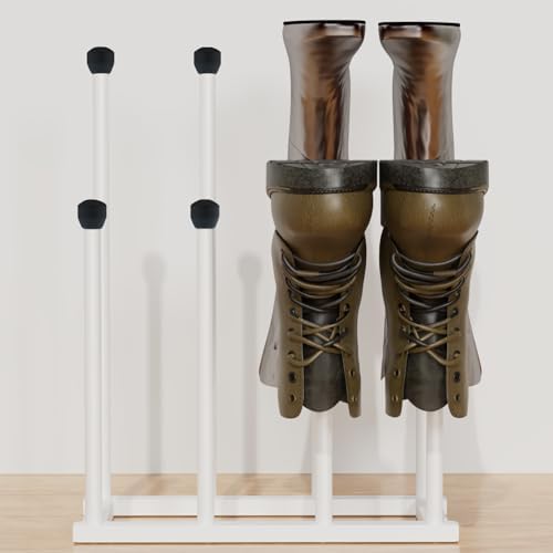 Free Standing Shoe Racks, Tall Black Metal Boot Rack Organizer for 4 Pairs, Knee-High Boot Storage Shelf for Closet, Bedroom, Entryway, Hallway, White by Tigerden
