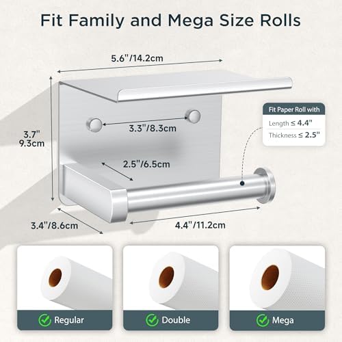 FORIOUS Toilet Paper Holder with Shelf, Adhesive or Screw, Commercial - Image 7