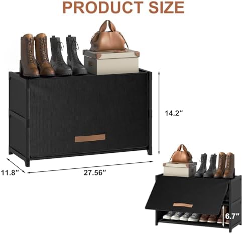 3 Tier Shoe Cabinet with Door, 12-Pair Storage, Black - Image 3