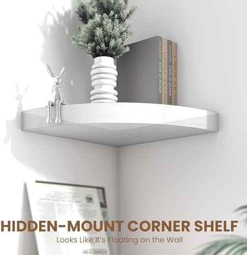 Fun Memories Floating Corner Shelves Set of 2 - Rustic Wood Wall Mounted Storage and Display Shelves for Living Room, Bedroom, Kitchen, Bathroom - Space Saving Home Decor, White - Image 4