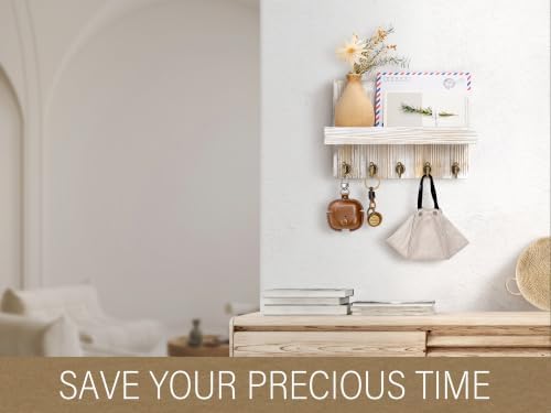 Rebee Vision Key Holder Wall Mount with Shelf for Home Decor, Natural Wood - Image 4
