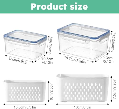 Produce Storage Set – 2 Containers w/ Colander Baskets for Fruits/Veggies - Image 2