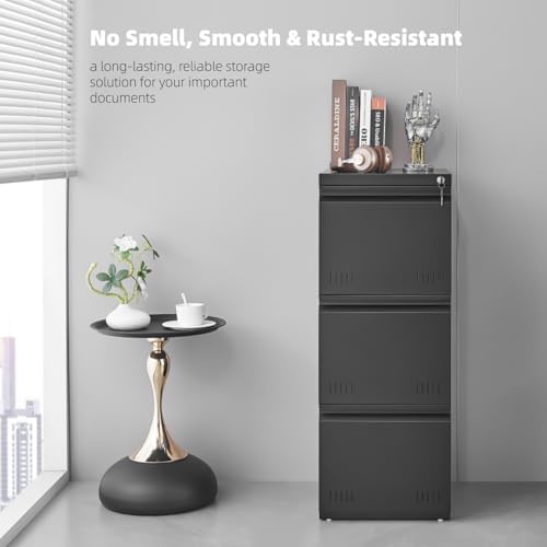 Approgreent Vertical 3 Drawer File Cabient with Lock, Metal Filing Cabinets for Home Office, Heavty Duty Office Storage Cabinet for A4/Letter/Legal (Matte Black) - Image 3