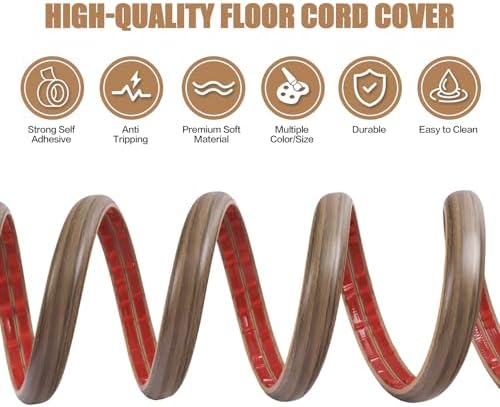 Floor Cord Cover Self Adhesive Cord Hider,10FT Cable Management, Extension Strip Protector for Wires, Prevent Cable Trips for Offices, Gyms, Exhibitions Cavity:0.3"(W) x0.28(H) Woodsmokedbrown - Image 3