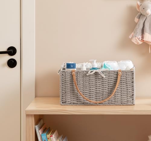 HBlife Large Baby Diaper Caddy Organizer, Paper Rope Storage Baskets Nursery Bin with Removable Divider, Portable Car Organizer for Diapers, Baby Shower Gifts, Newborn Essentials Must Haves - Image 6