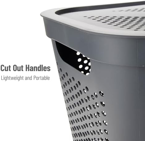 Mind Reader 60L Slim Laundry Hamper, Clothes Basket, Lid, Ventilated, Plastic, Set of 2, Gray - Image 4