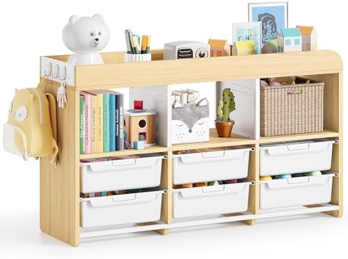 Classroom Storage Organizer with 6 Bins, 3 Shelves and Pegboard, White by APEXCHASER