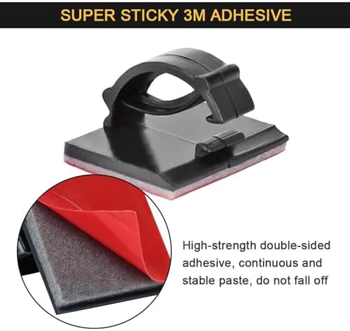 Cable Clips Self with 3M Adhesive Cord Organizer, Wire Holder Clamp Management Sticky for Desk Car Dash Cam Tables Wall, Black 30pcs - Image 3
