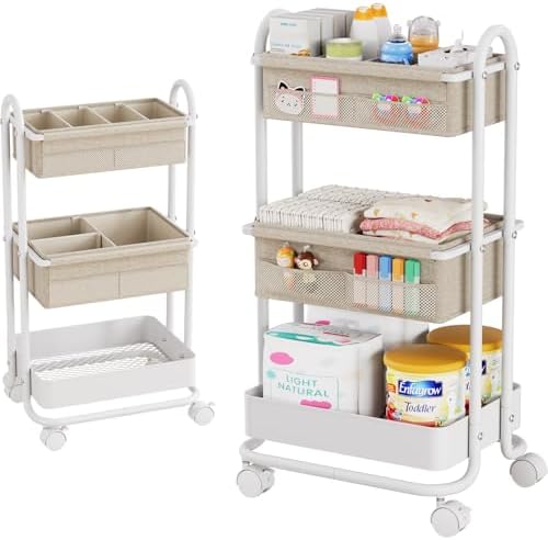 Modanais Baby Diaper Caddy Organizer Cart - 3 Tier Rolling Cart, Off White by HomeOrganizersandStorage