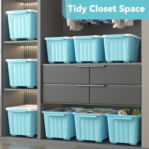 Nazhura 72 Quart Plastic Storage Bin, Stackable and Nestable Storage Boxes with Lids and Secure Latching Buckles, Large Storage Container (Blue, 72Quart-6Pack) - Image 6