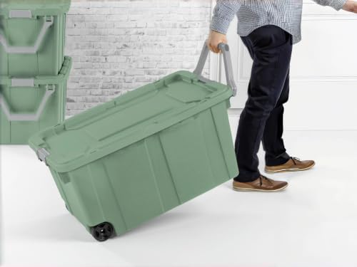 Storage Bins with Lids 2 Pack, 40 Gal Wheeled Tote, Green Sage, Heavy Duty - Image 2
