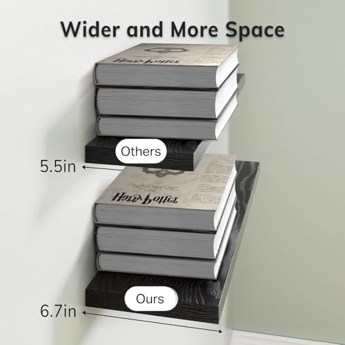 BAYKA Black Floating Shelves 15.7in, Set of 3, Wall Mount Rustic Wood Shelf - Image 6