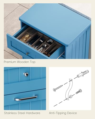 Betterhood 10 Gallon Tilt Out Trash Cabinet with Big Storage Drawer, Solid Wooden Trash Garbage Can Cabinet, Mid-Century Modern Recycling Cabinet & Laundry Sorter for Kitchen Dining Room, Light Blue - Image 6