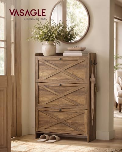 VASAGLE Narrow Shoe Storage Cabinet Organizer with 3 Flip Drawers - Image 3