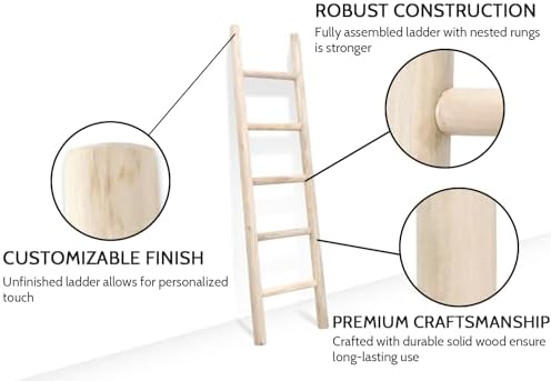 FUIN Blanket Ladder, 57in Rustic Wood Decor Rack, Fully Assembled, Natural - Image 3