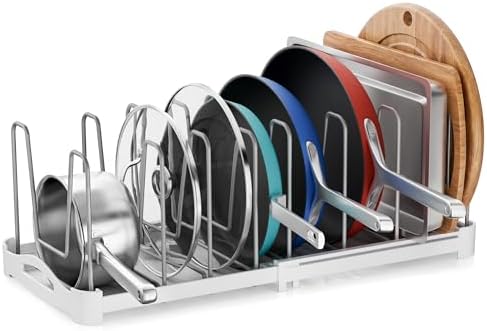 EVERIE Adjustable Cabinet Organizer for Pot Lids, Bakeware, Cookie Sheets & Cutting Boards, Upright Storage Rack for Kitchen Cabinet, Stable Dividers, 9.7" Deep, 12.6" to 21.5" Wide, Pack of 2 by EVERIE
