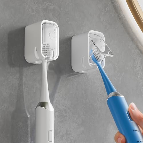 MOPMS Single Slot Toothbrush Holders Wall Mounted with Cover for Bathrooms by MOPMS