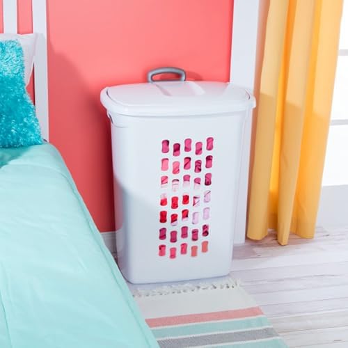Sterilite 9-Pack Ultra Wheeled Hamper, Laundry Basket w/Flip-Top Lid & Retractable Handle - Plastic Rolling Clothes Storage Cart with Ventilated Holes for Home, Apartment or Dorm - Image 4