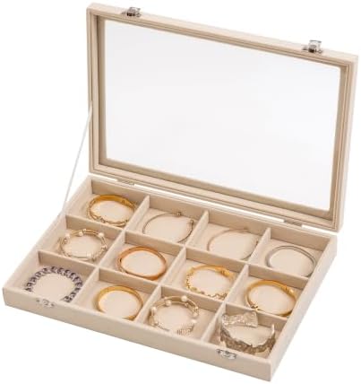 Frebeauty 12 Grid Bracelet Holder Box,Velvet Jewelry Tray with Clear Lid by Frebeauty