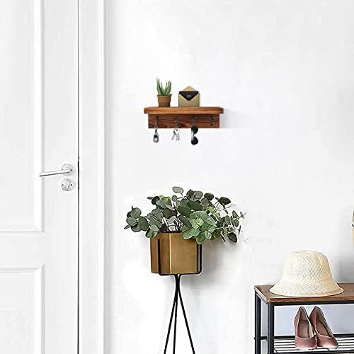 Key Holder Wall Mount, Farmhouse Wall Shelf with 4 Hooks for Entryway - Image 5
