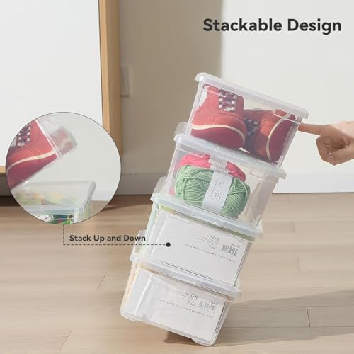 novelinks 8 Pack 6 Quart Stackable Shoe Storage Bins with Lids (Clear) - Image 3